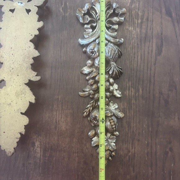 2 Vintage Hollywood Regency Gilded Wall Decor Plaque Syroco Wood Fruits 50's MCM - Picture 7 of 8